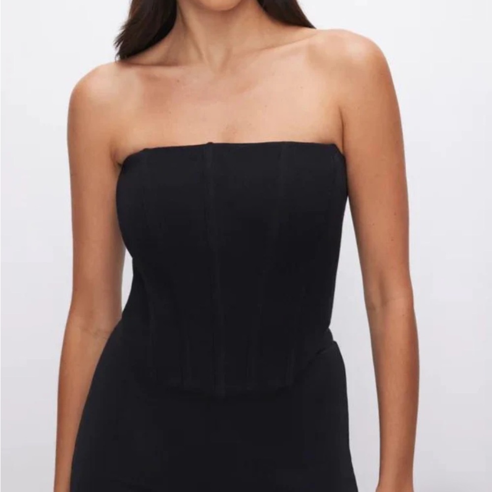GOOD AMERICAN BRUSHED FLEECE CORSET TOP BLACK SIZE SMALL